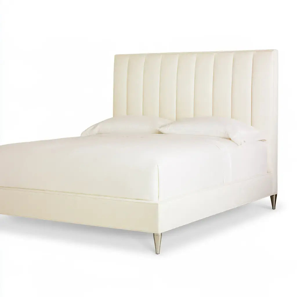 Cama con cabecero acolchado de paneles - beige