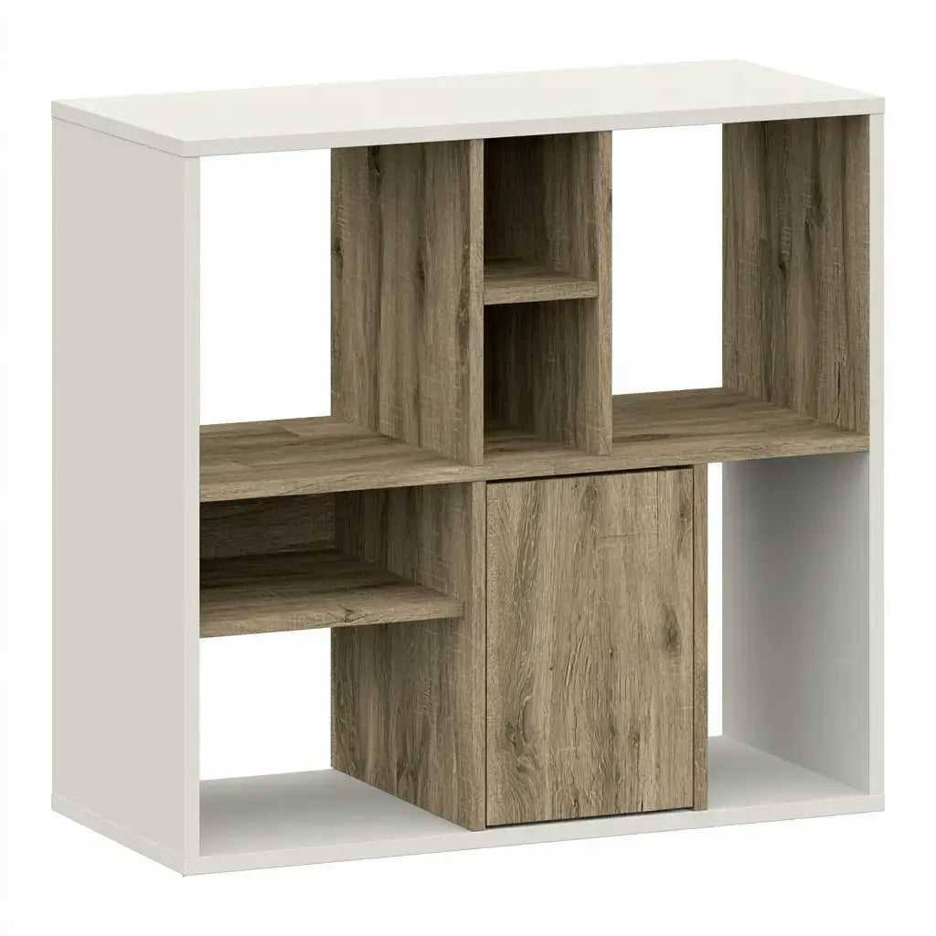 Estantería con cubos asimétricos abiertos - blanco/marrón