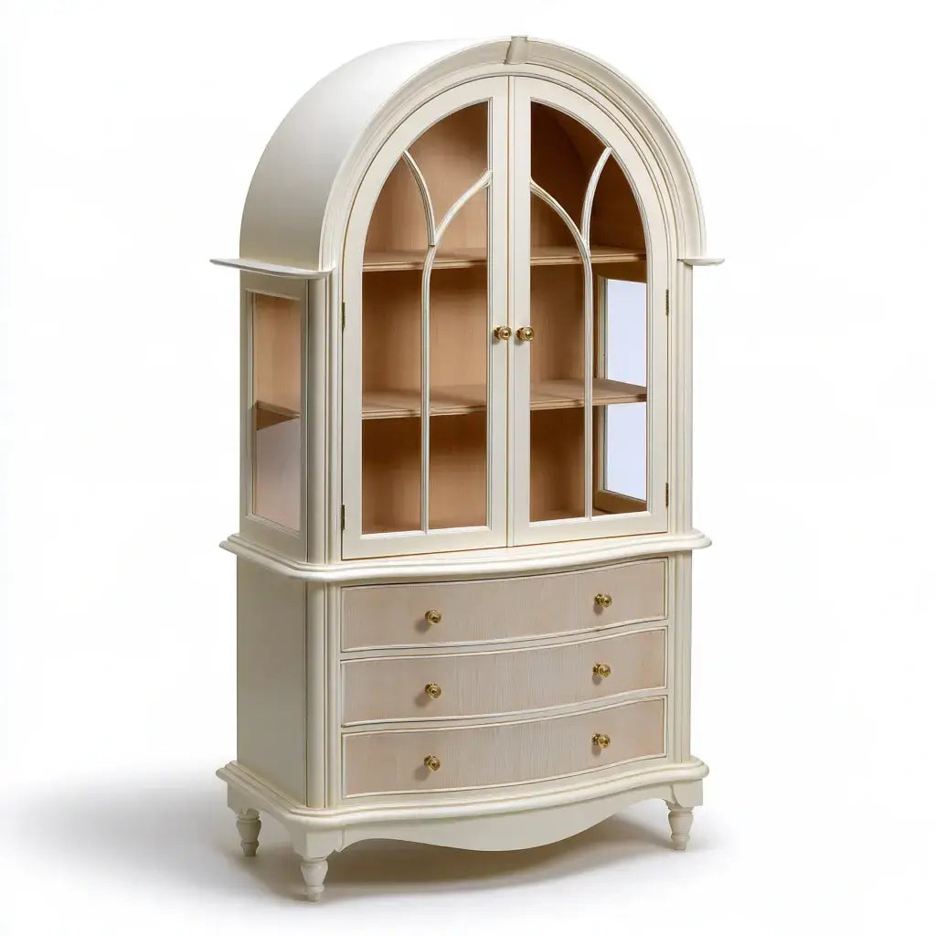 Vitrina con remate arqueado y cajones bajos - beige