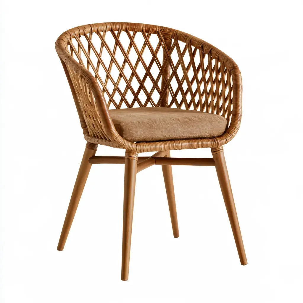 Silla con respaldo entrelazado y patas inclinadas - marrón