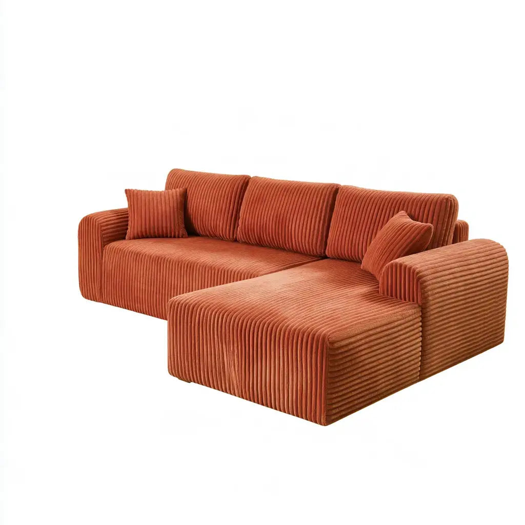 Sofá con asiento alargado y cojines rectos - naranja