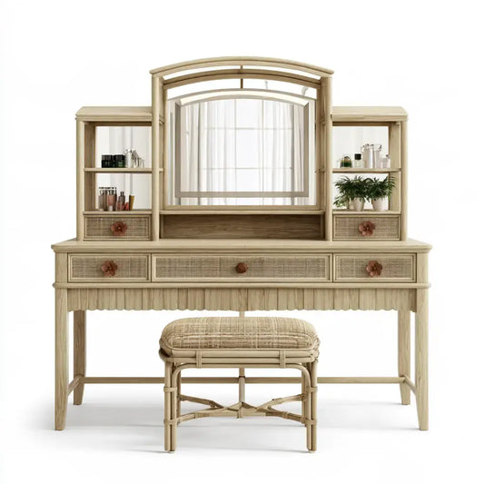 Tocador con espejo central y estantes laterales - beige - recycledbenchco